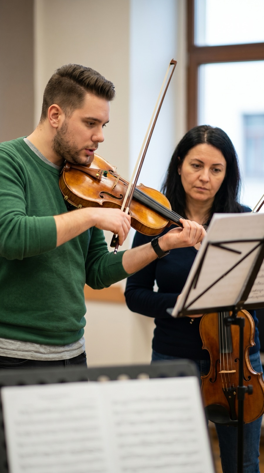 Anthony Sabberton teaching an adult violin student