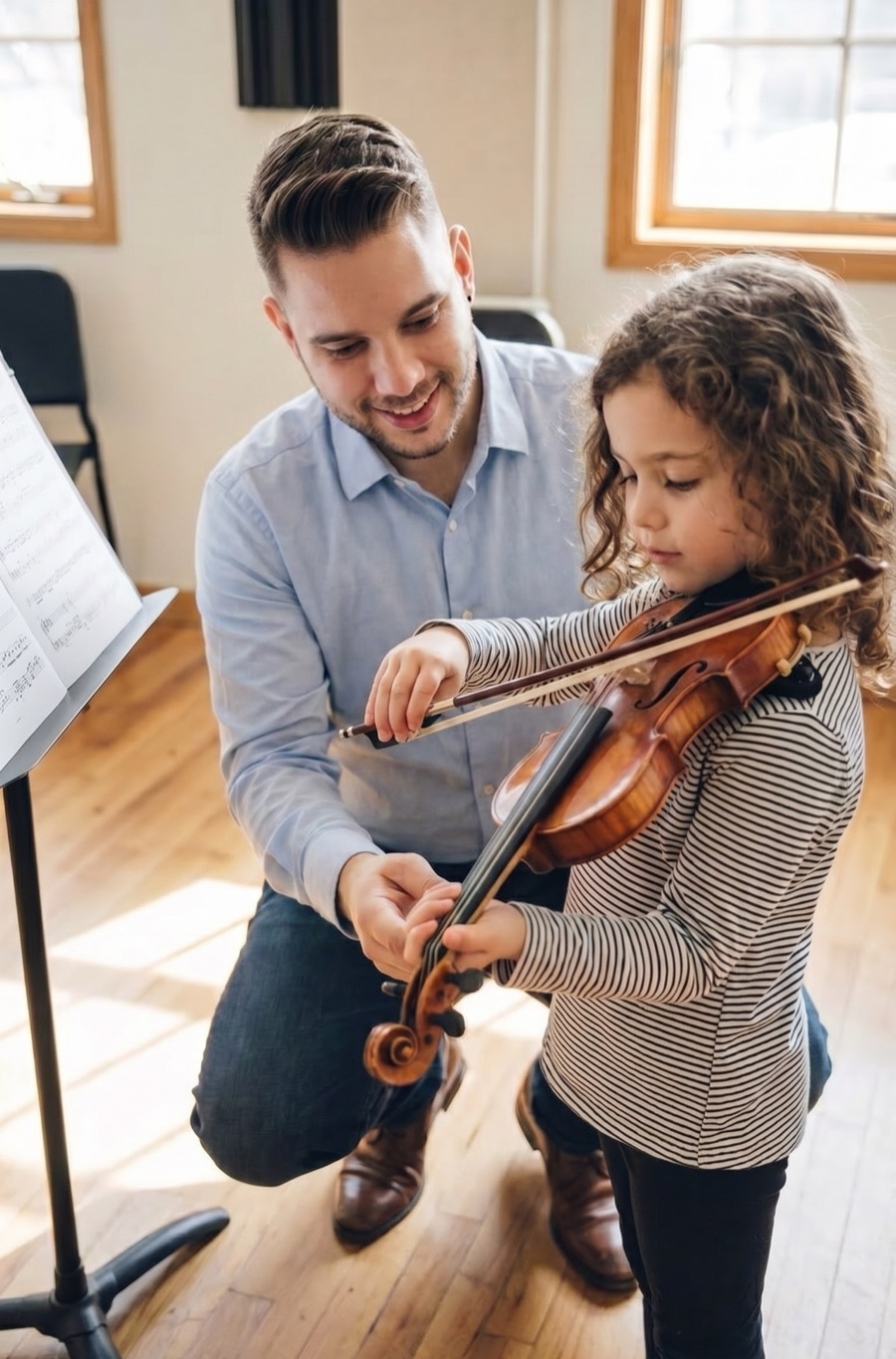 Anthony Sabberton teaching a young violin student